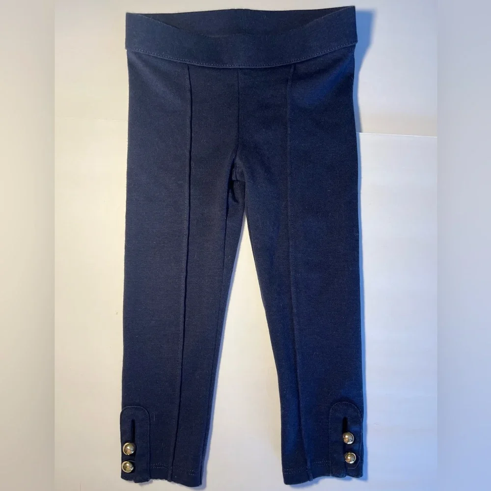 Janie And Jack 2T Button Cuff Knit Pants Leggings‎ Navy W/ Gold Buttons